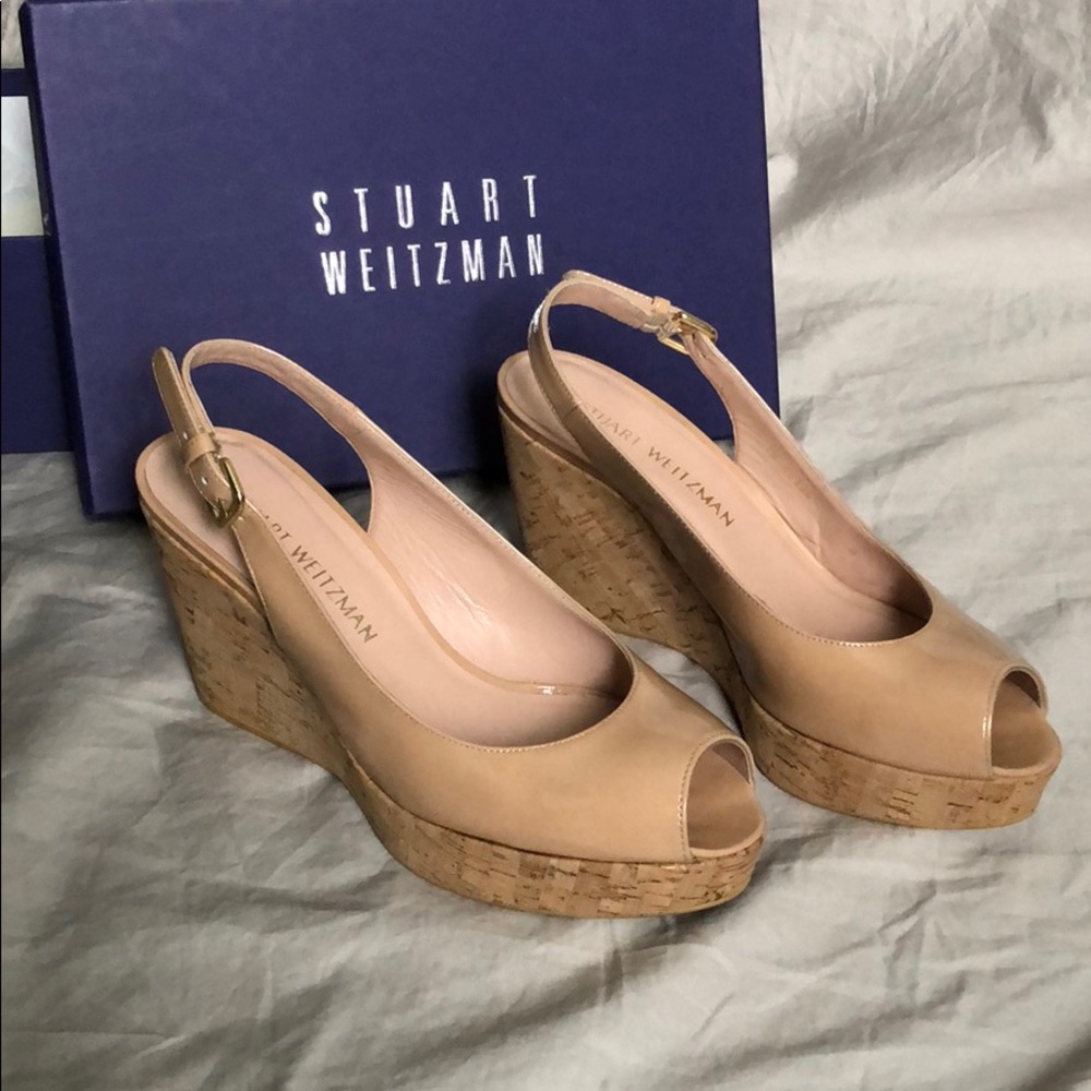 Stuart Weitzman Jean Peep-toe Wedges Nude