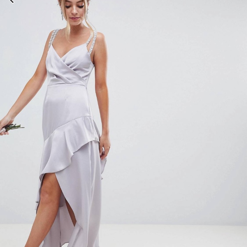 ASOS Design petite pearl trim strap maxi dress