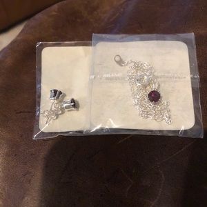 Effy necklace and earrings in garnet and silver