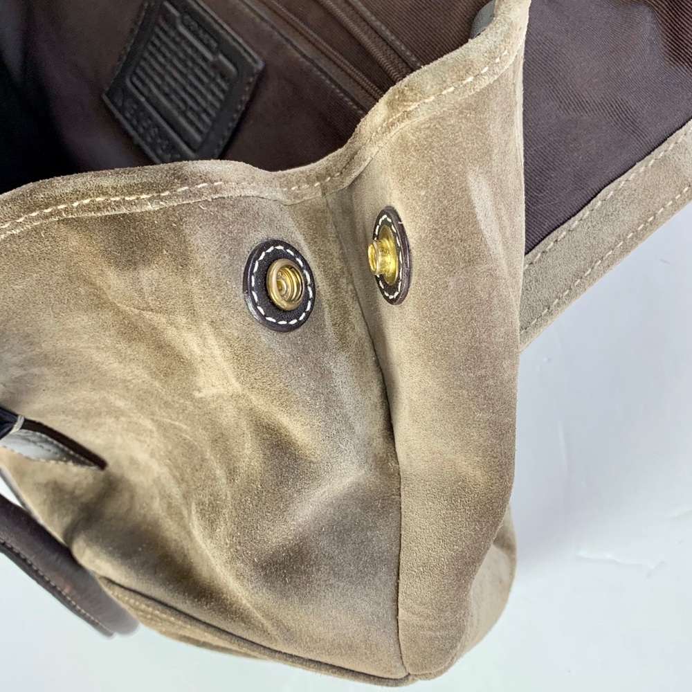 COACH Handbag Medium Olive Green Suede Flap Close - Picture 8 of 8