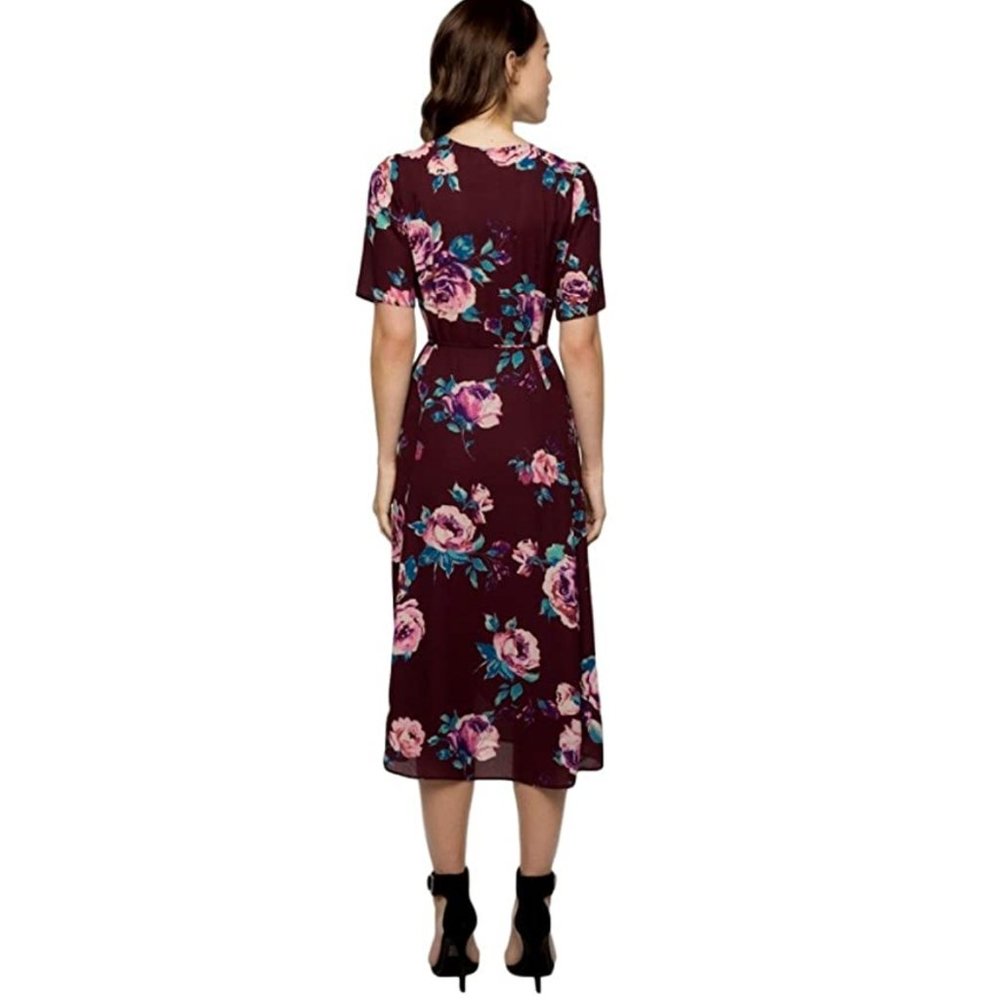 Everly Short Sleeve Floral Print Midi Wrap Dress - Picture 3 of 3