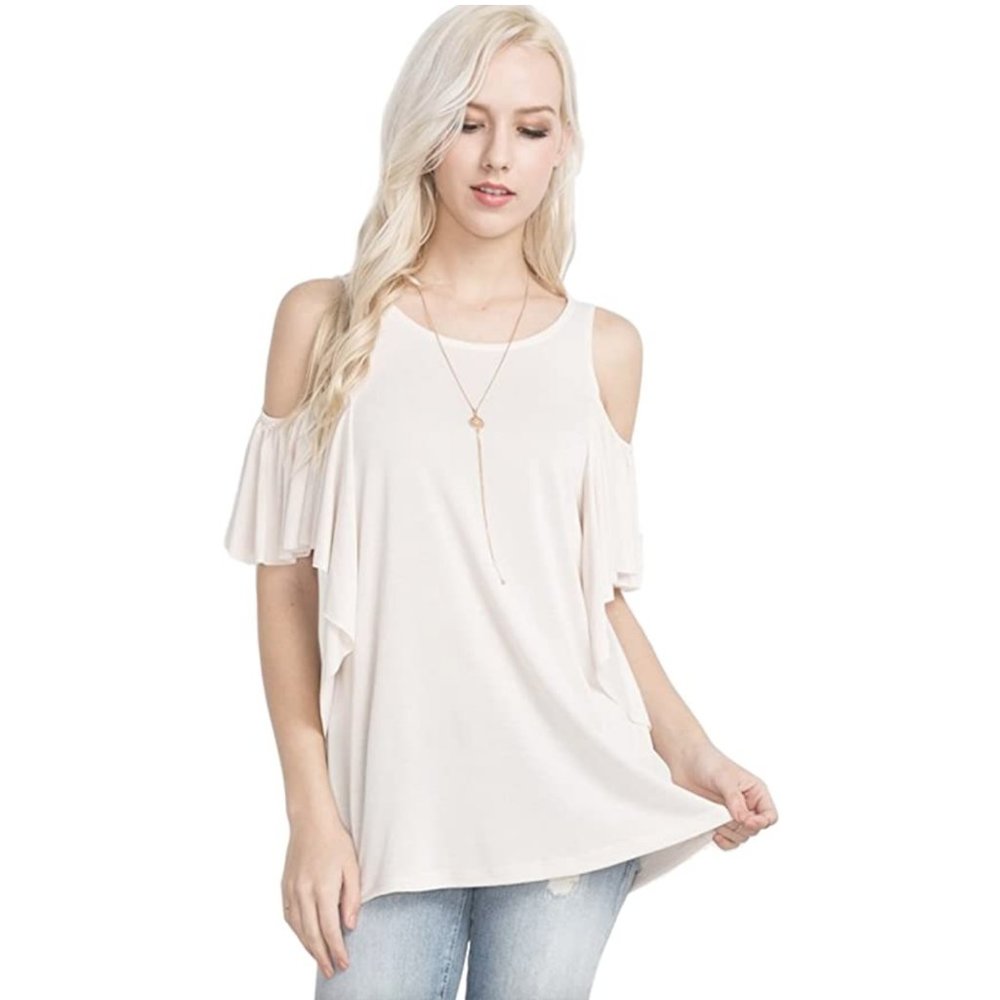 Mittoshop Cold Shoulder Top with Flutter Sleeves