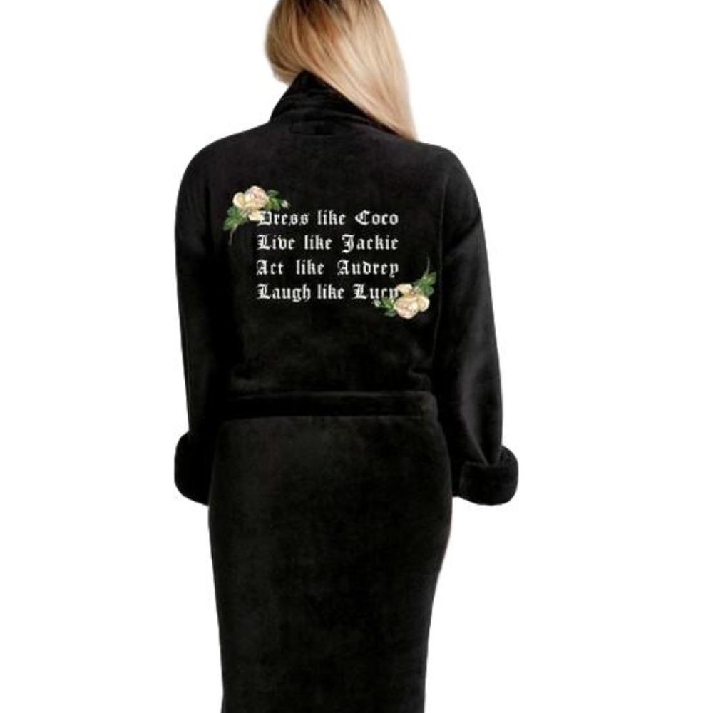 LA Trading Co Black Embroidered Plush Robe- One Sz
