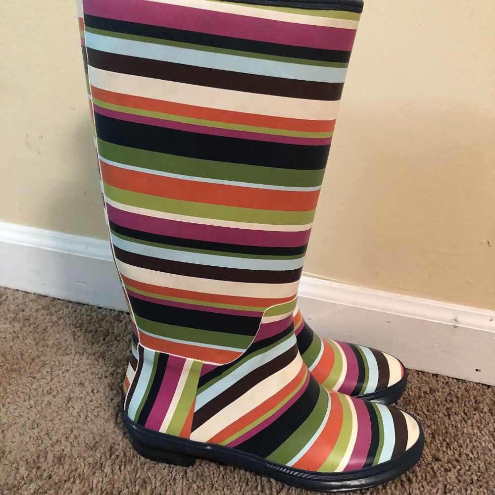 Coach Pammie Women's Multi Colored Striped Rainboots /Booties