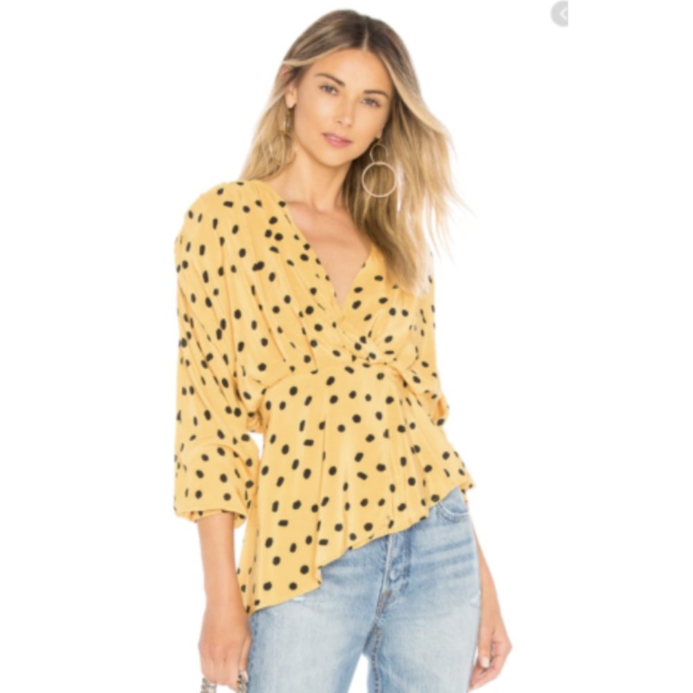 L'Academie The Benae Wrap Polka Dot Blouse