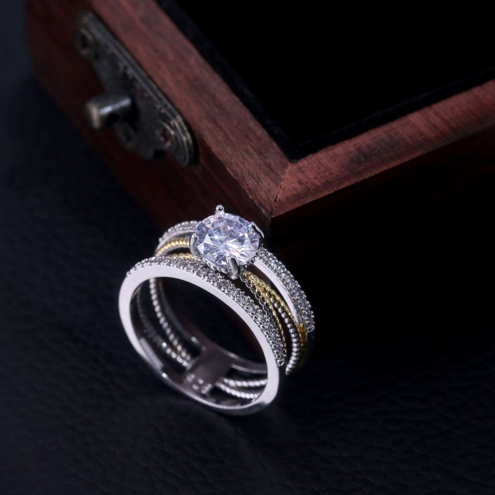 NEW Two Tone Round Diamond Silver Cross Ring - Picture 5 of 7