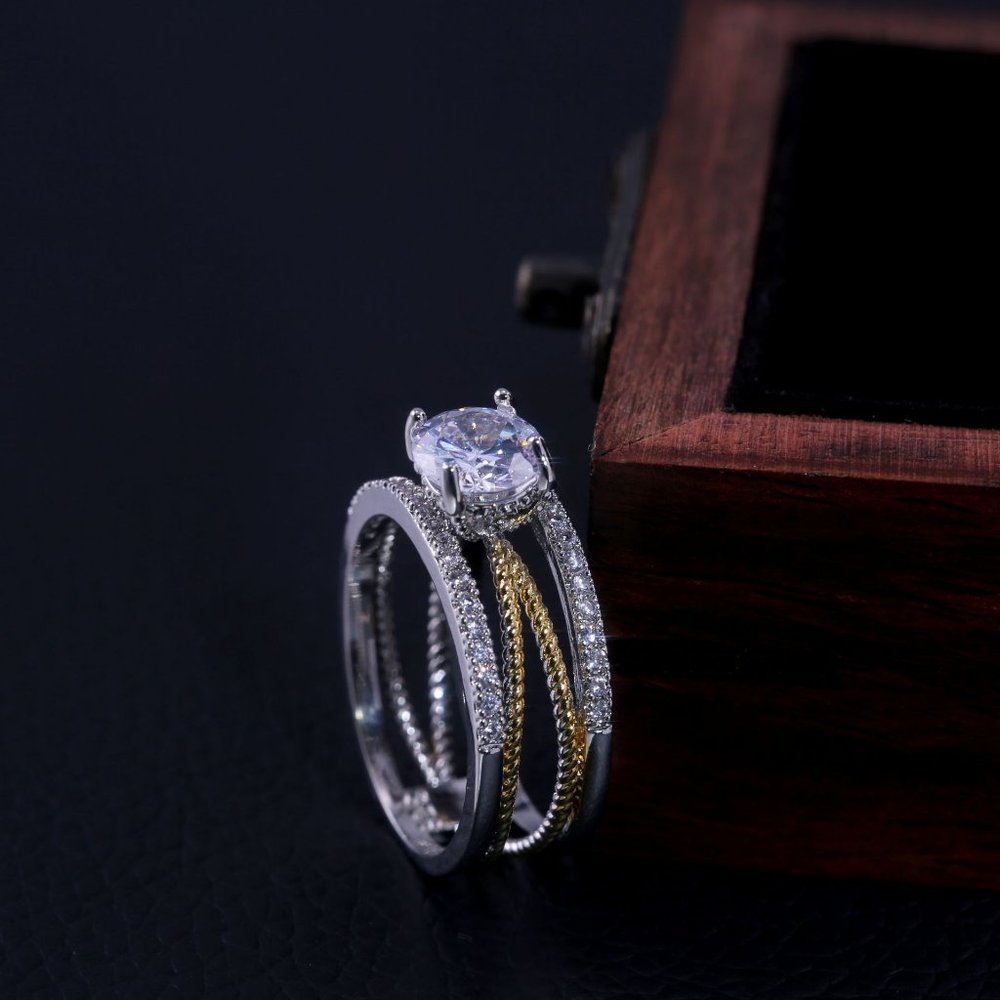 NEW Two Tone Round Diamond Silver Cross Ring - Picture 6 of 7
