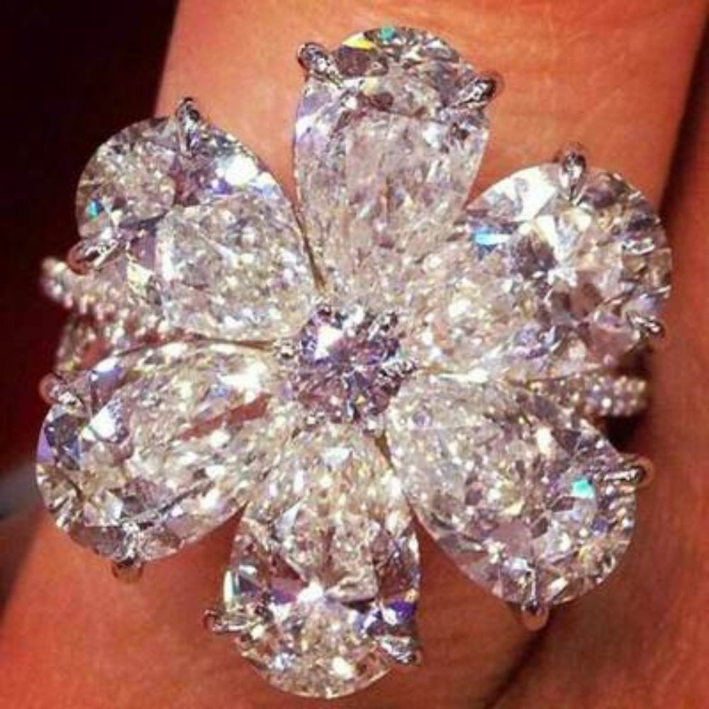 NEW 925 Silver Diamond Flower Ring