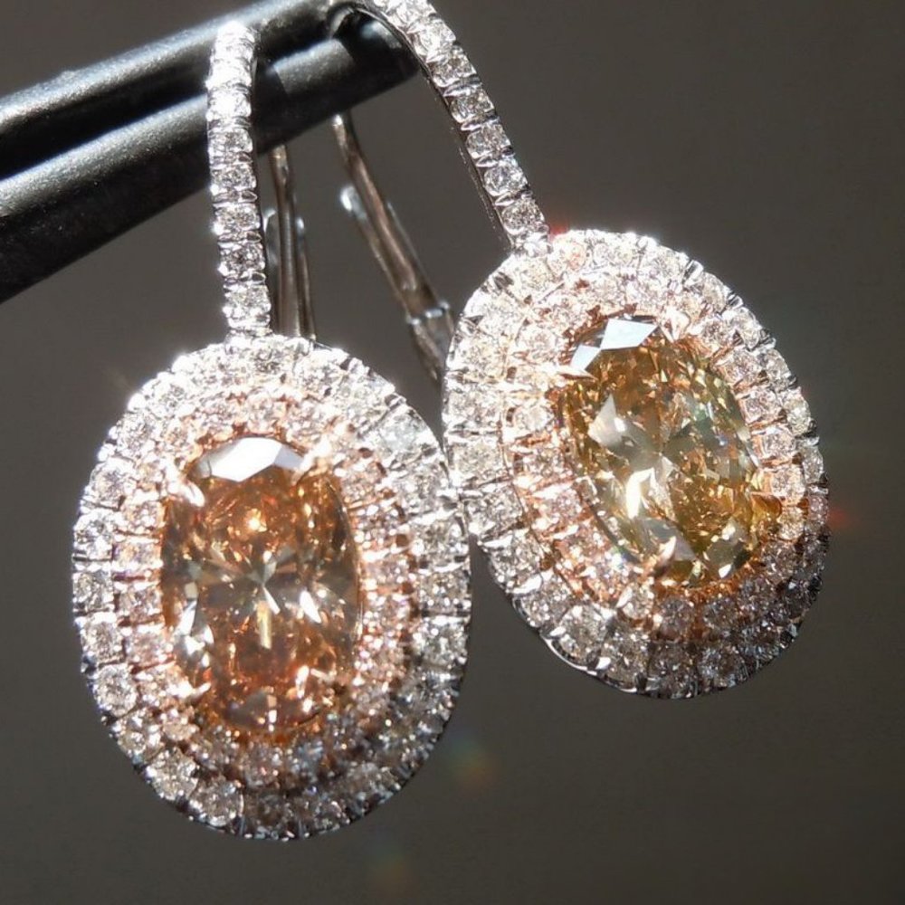 NEW Silver Oval Morganite Double Halo Earrings