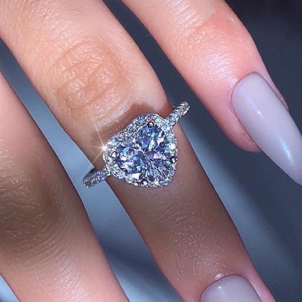 NEW 925 Silver Diamond Halo Heart Ring