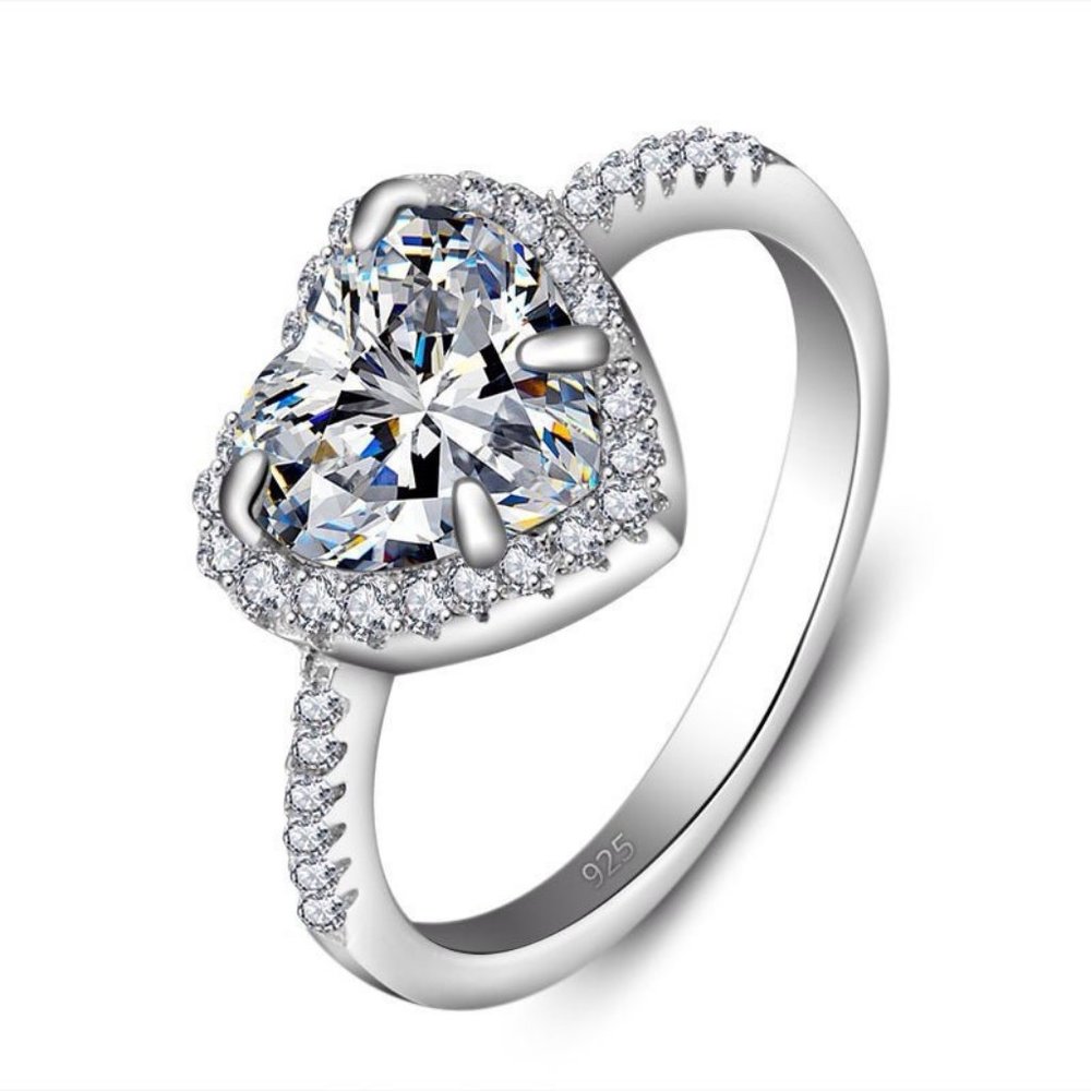 NEW 925 Silver Diamond Halo Heart Ring - Picture 5 of 5