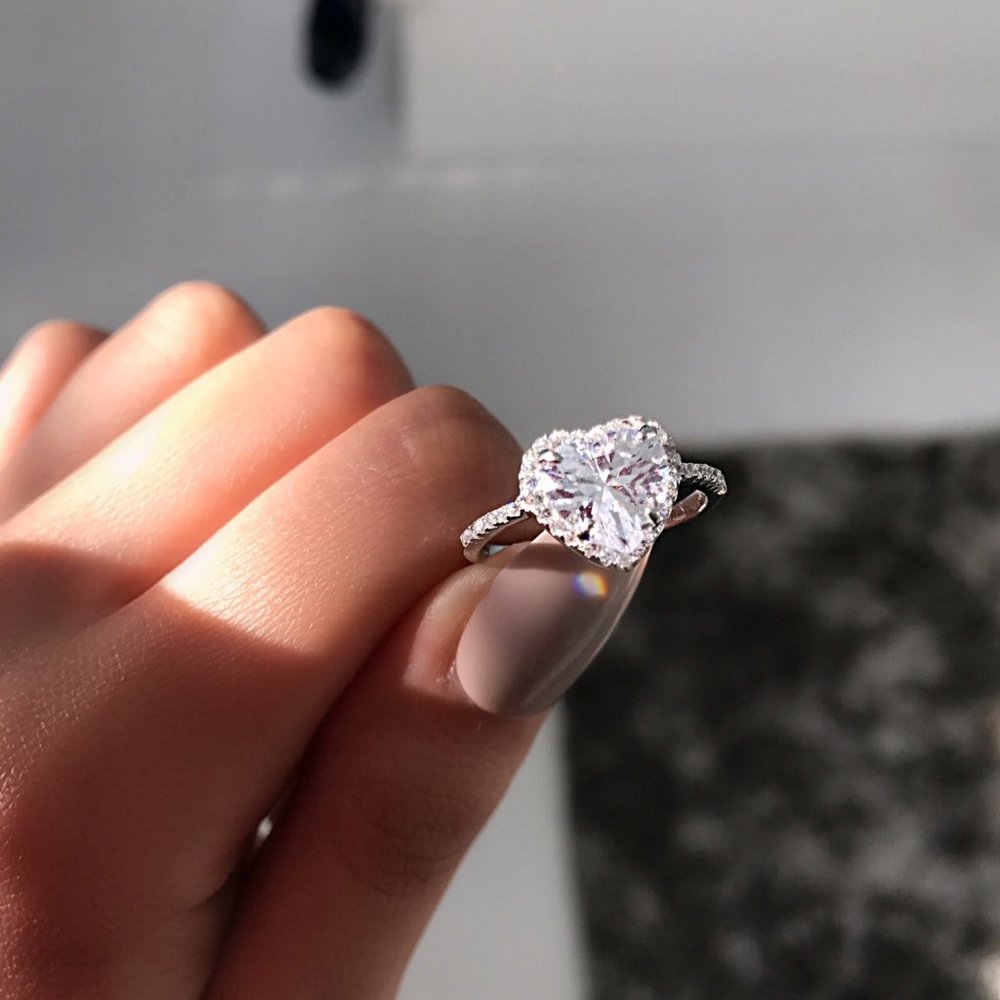 NEW 925 Silver Diamond Halo Heart Ring - Picture 3 of 5