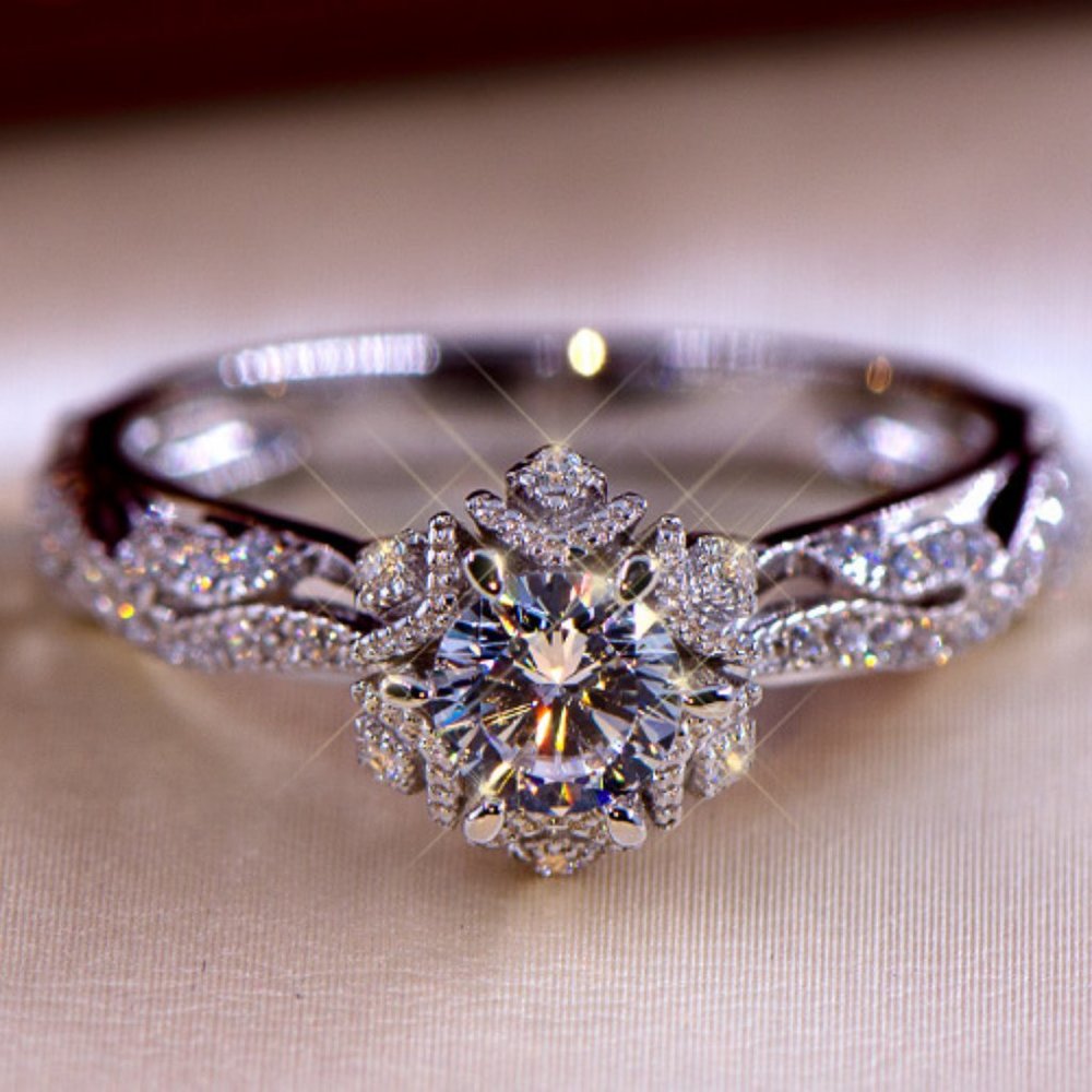 NEW 925 Silver Round Diamond Art Deco Wedding Ring