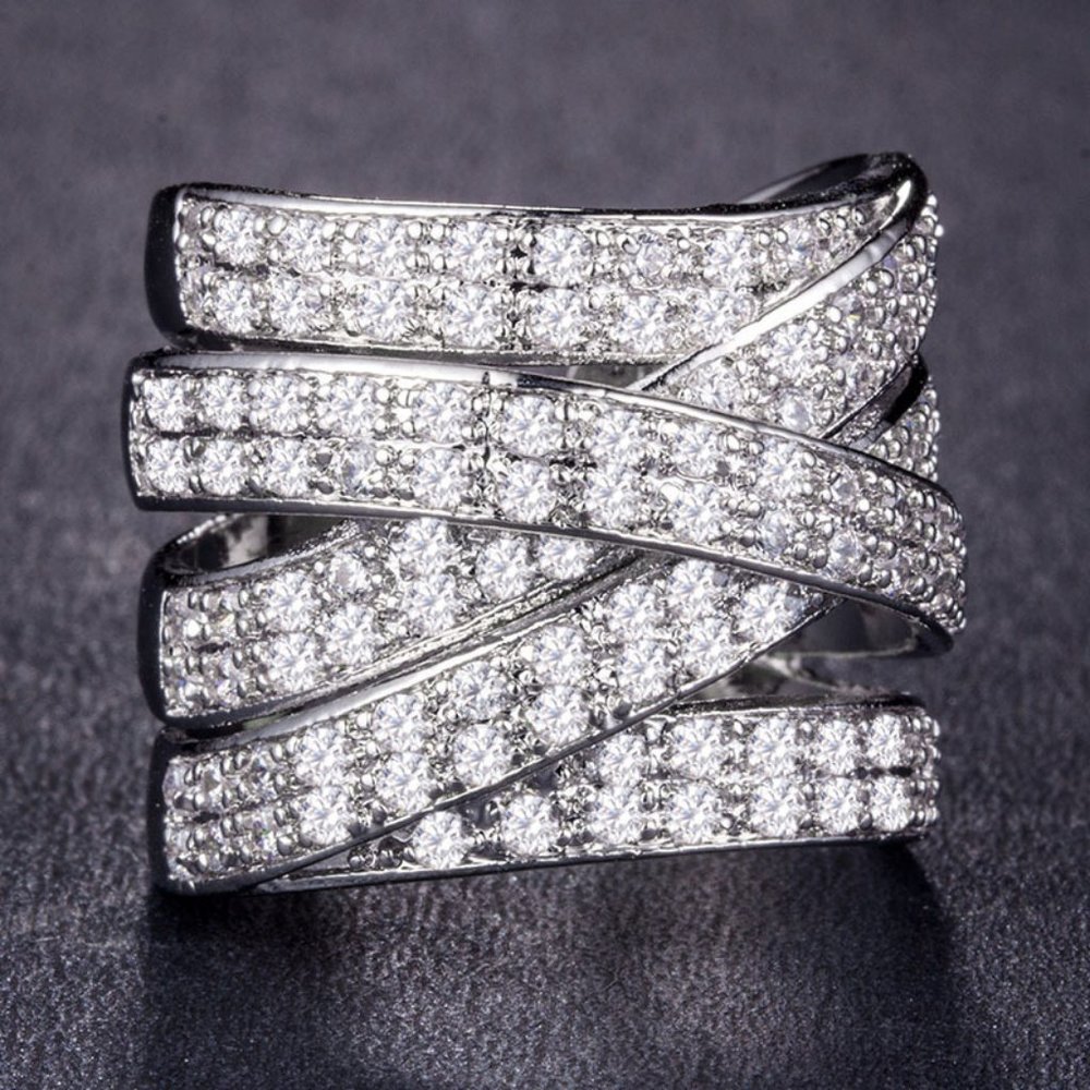 NEW 925 Silver Diamond Layer Resizable Ring - Picture 3 of 4