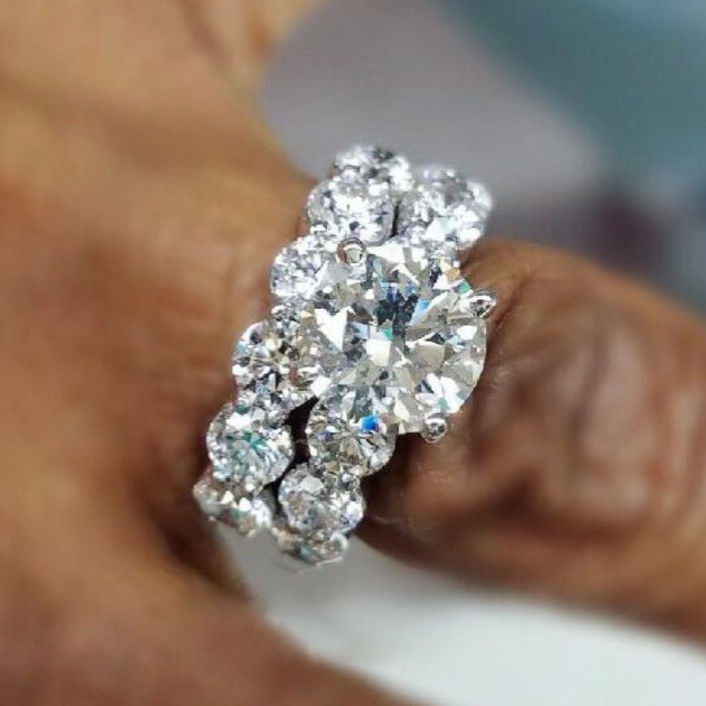 NEW 2PC/Set 925 Silver Round Diamond Ring 8