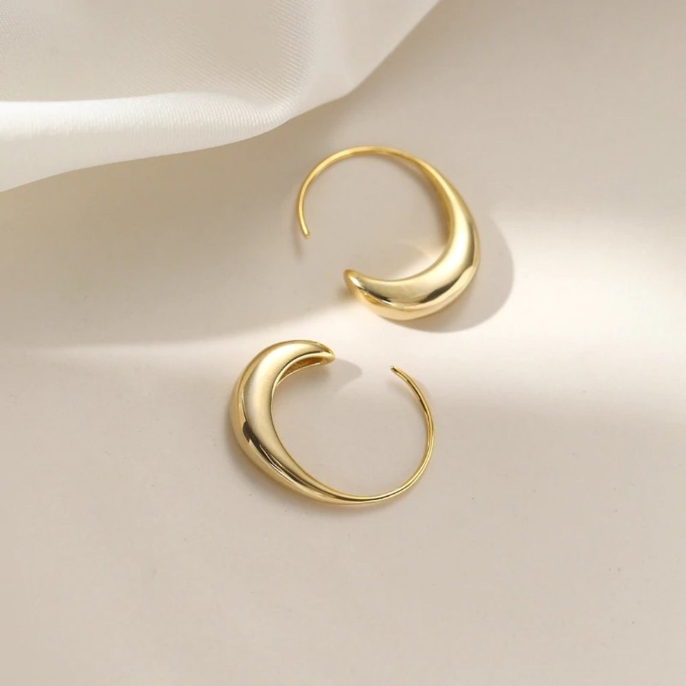 *NEW 925 Sterling Silver C Shape Hoop Earrings - Picture 7 of 11