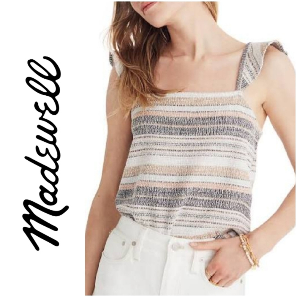 Madewell Texture & Thread Ruffle Strap Tank in Stripes