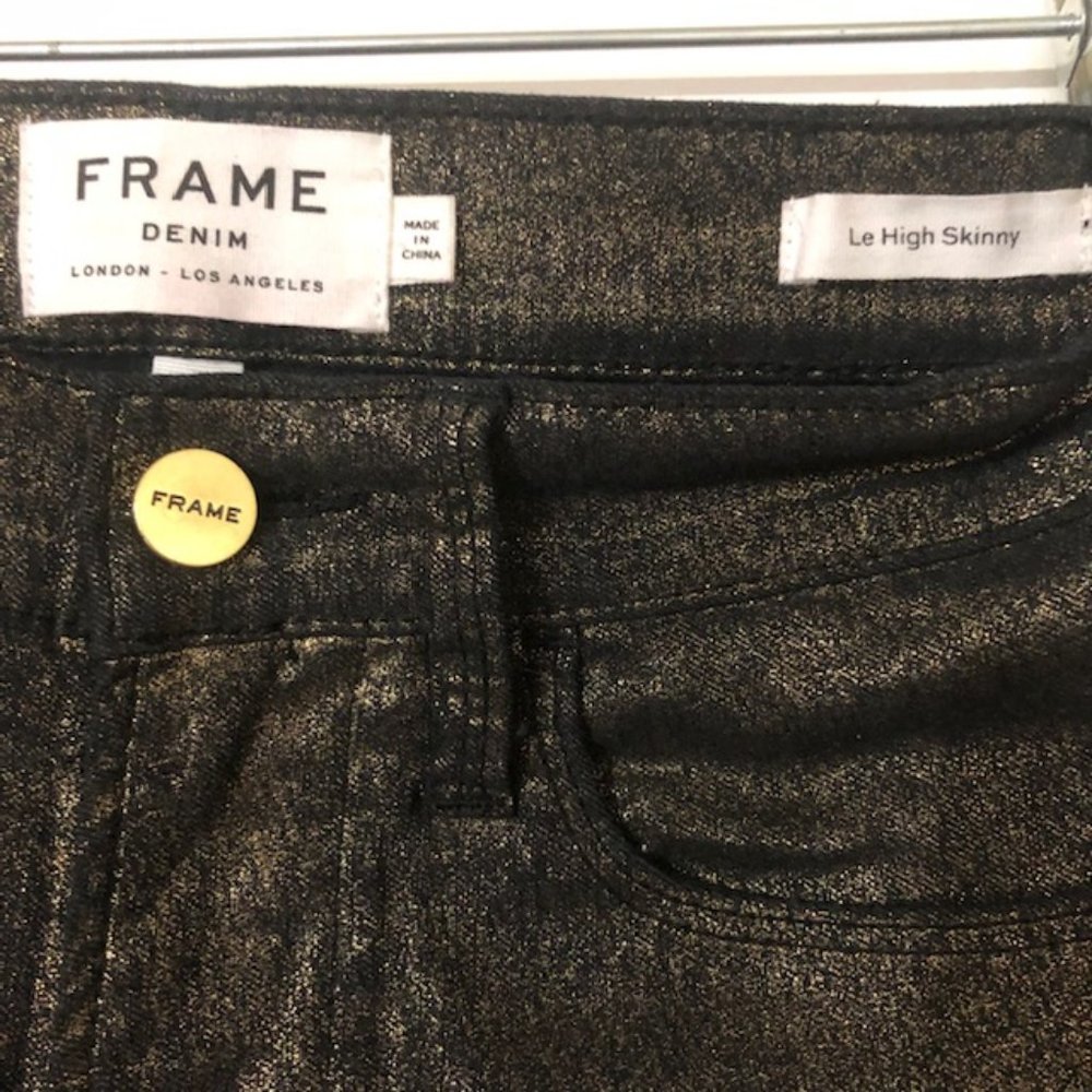 FRAME Denim Le High Skinny Metallic Old Gold 25 - Picture 4 of 4