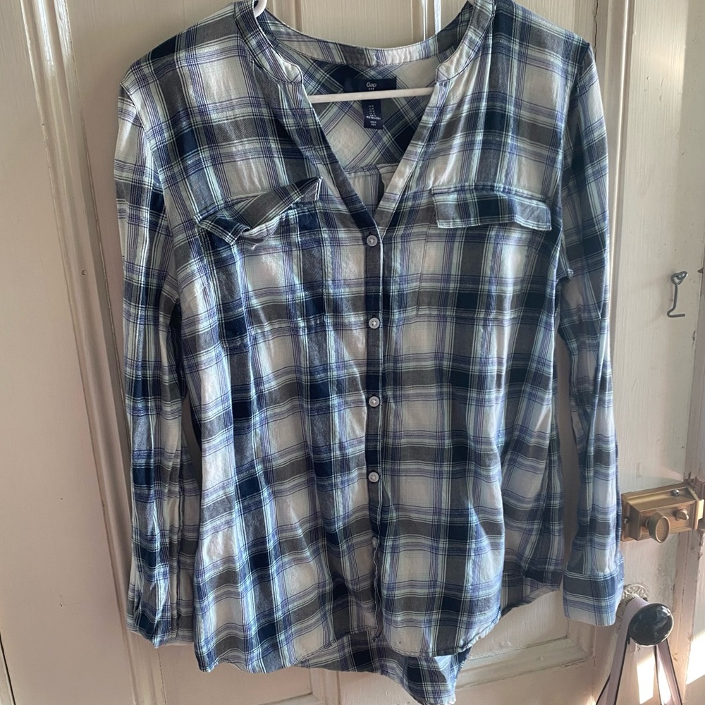 Blue and White Plaid Shirt