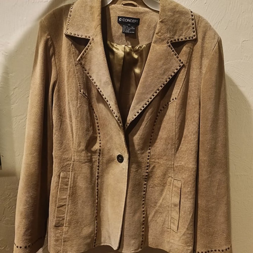 C CONCEPT womens leather button up jacket size 12