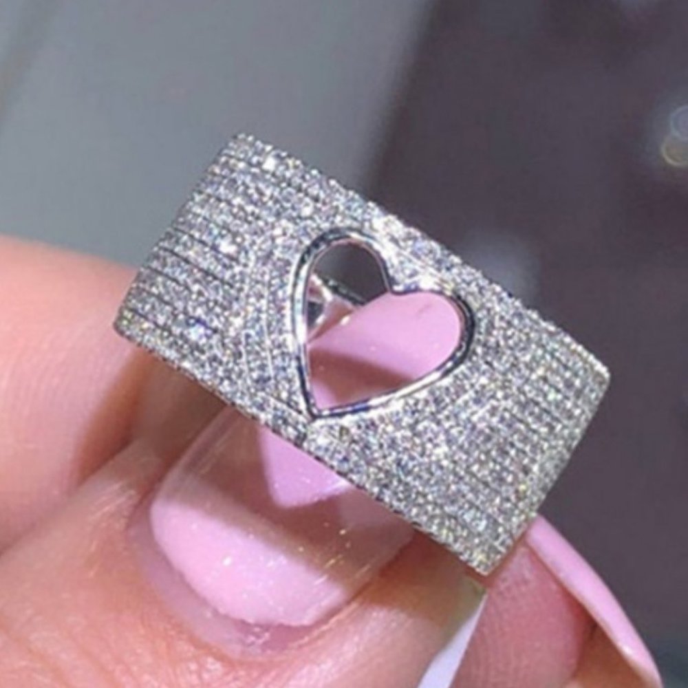 COPY - NEW  Hollow Heart Pave Diamond Silver Wide…