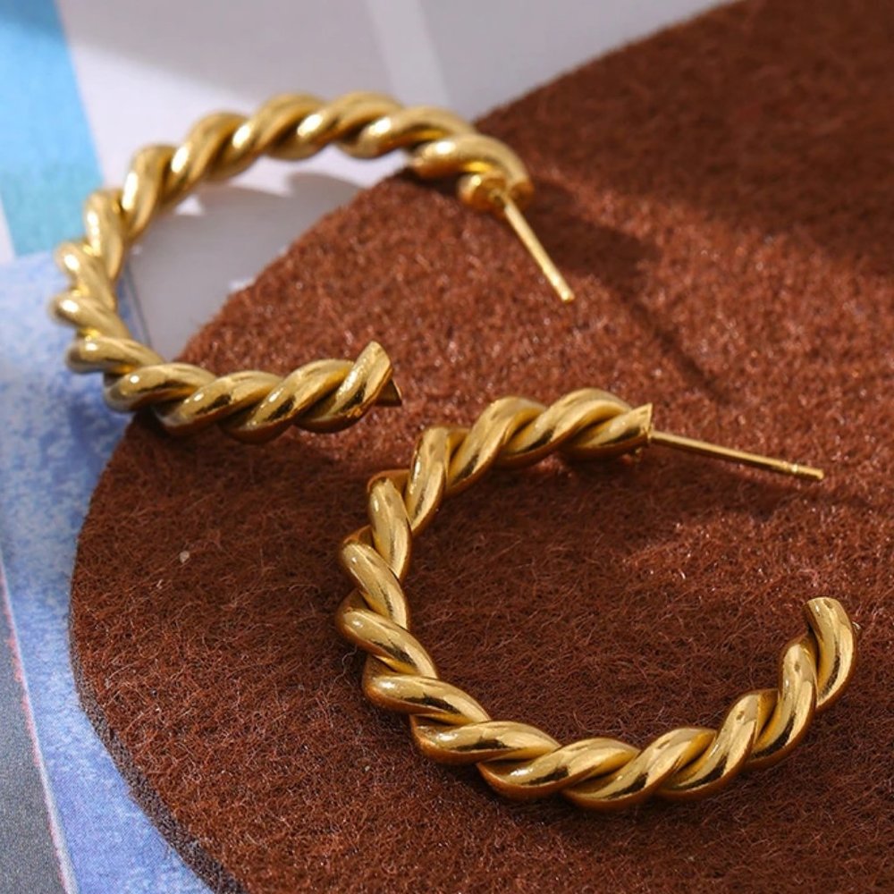 New 18K Gold Plated Braided Round Hoop Earrings