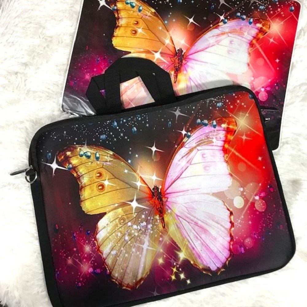 4pc Set Butterfly Waterproof Laptop Case + Laptop Skin + 2 Wrist Pad Skins