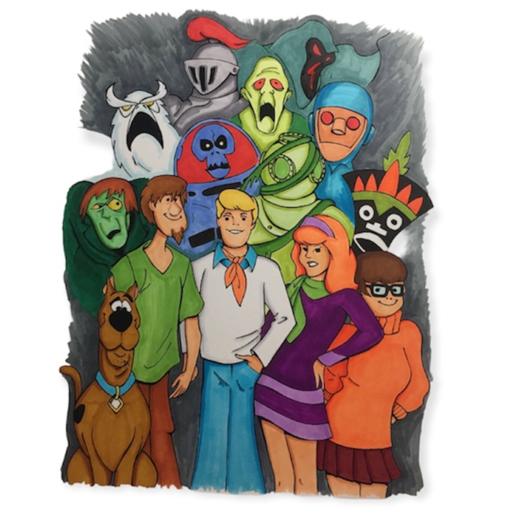 Hand Drawn 8x10 Print of Scooby-Doo and Gang on Good Quality Acid Free Paper