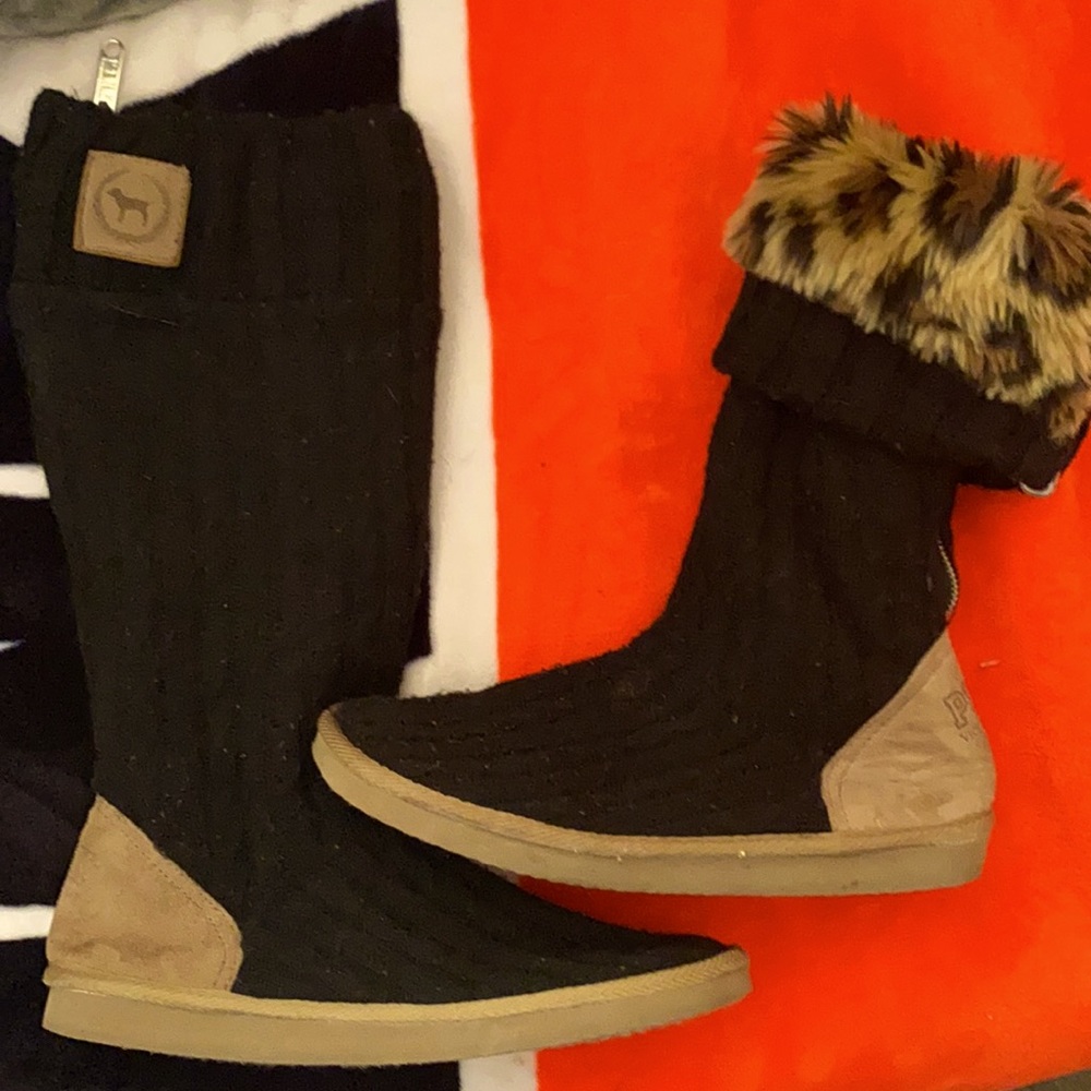 Medium/7-7.5 VSPINK MUKLUKS W/Cheetah fur🥰 - Picture 2 of 7