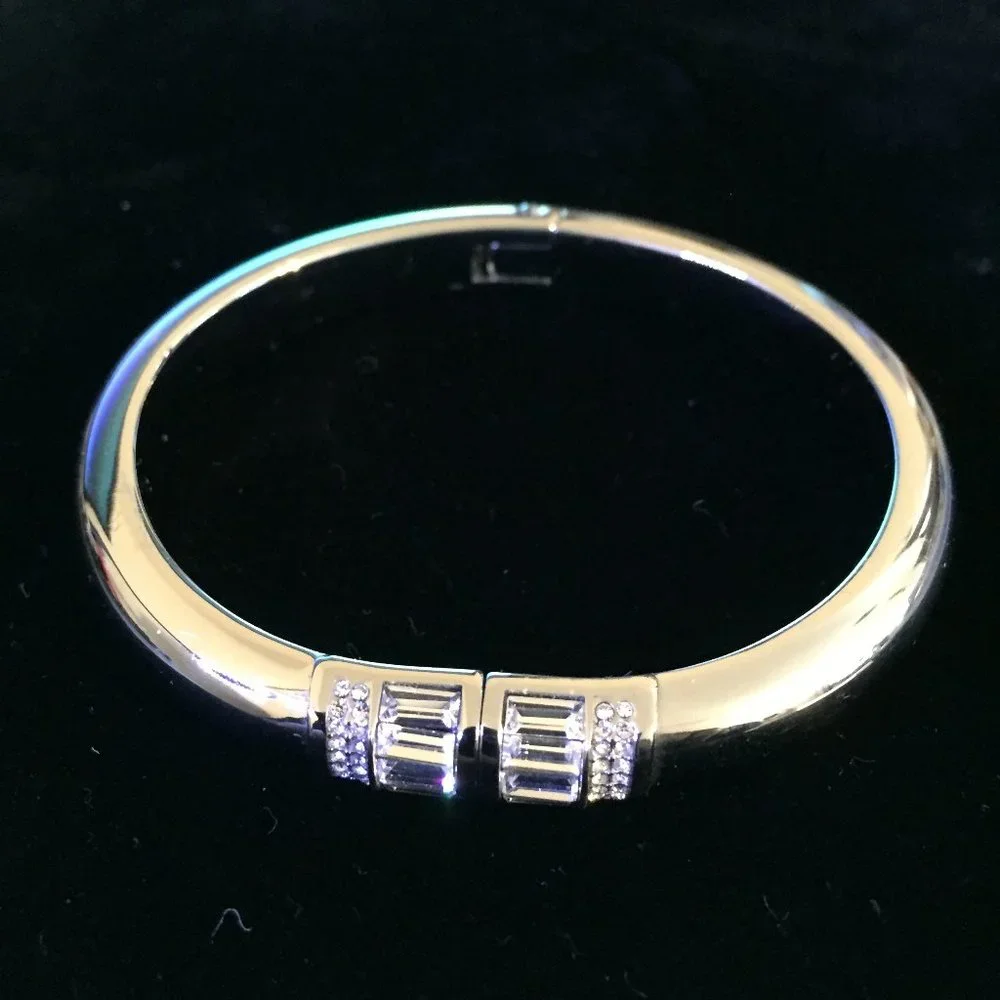 Michael Kors Gold Tone Baguette and Pave Embellished Bangle Bracelet - Picture 2 of 4