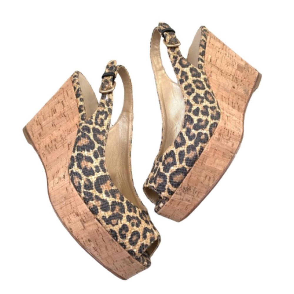 Stuart Weitzman "Jean" Leopard Print Cork Heels