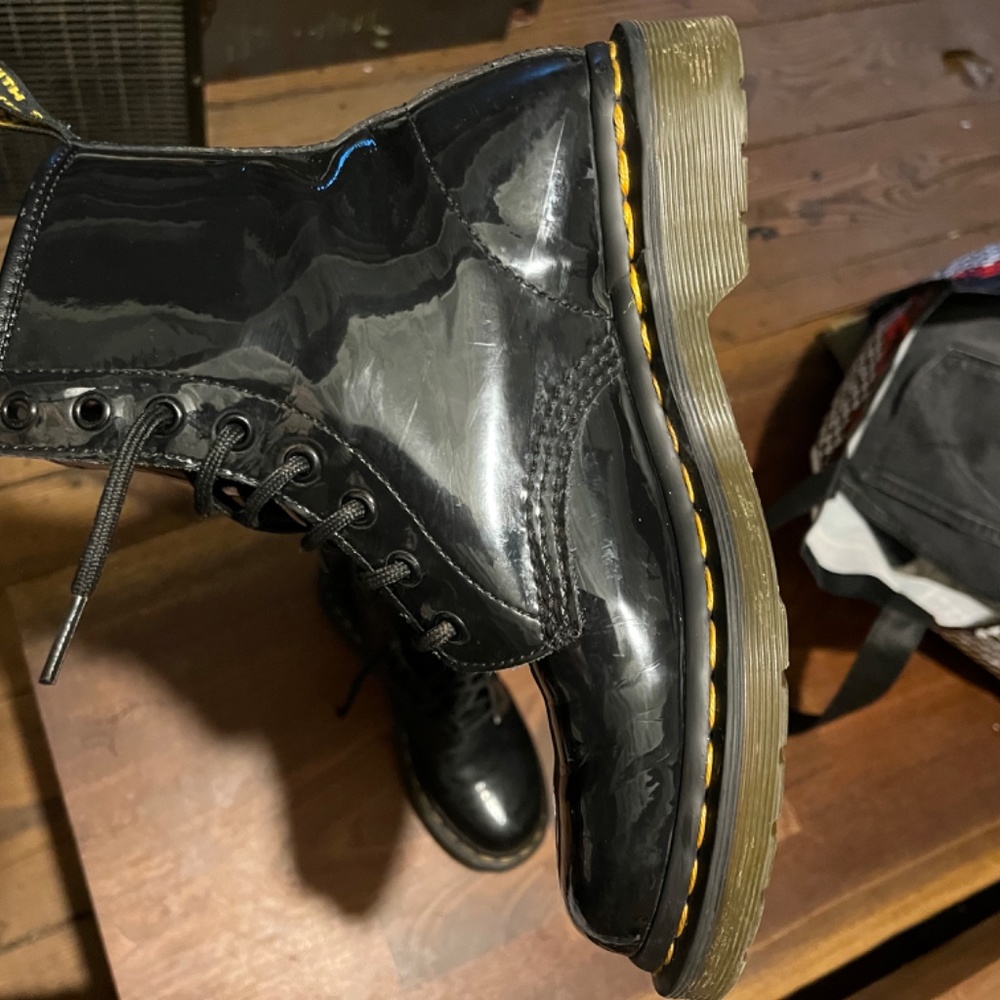 Dr Martens Black Patent Leather Combat Boots - Picture 10 of 12