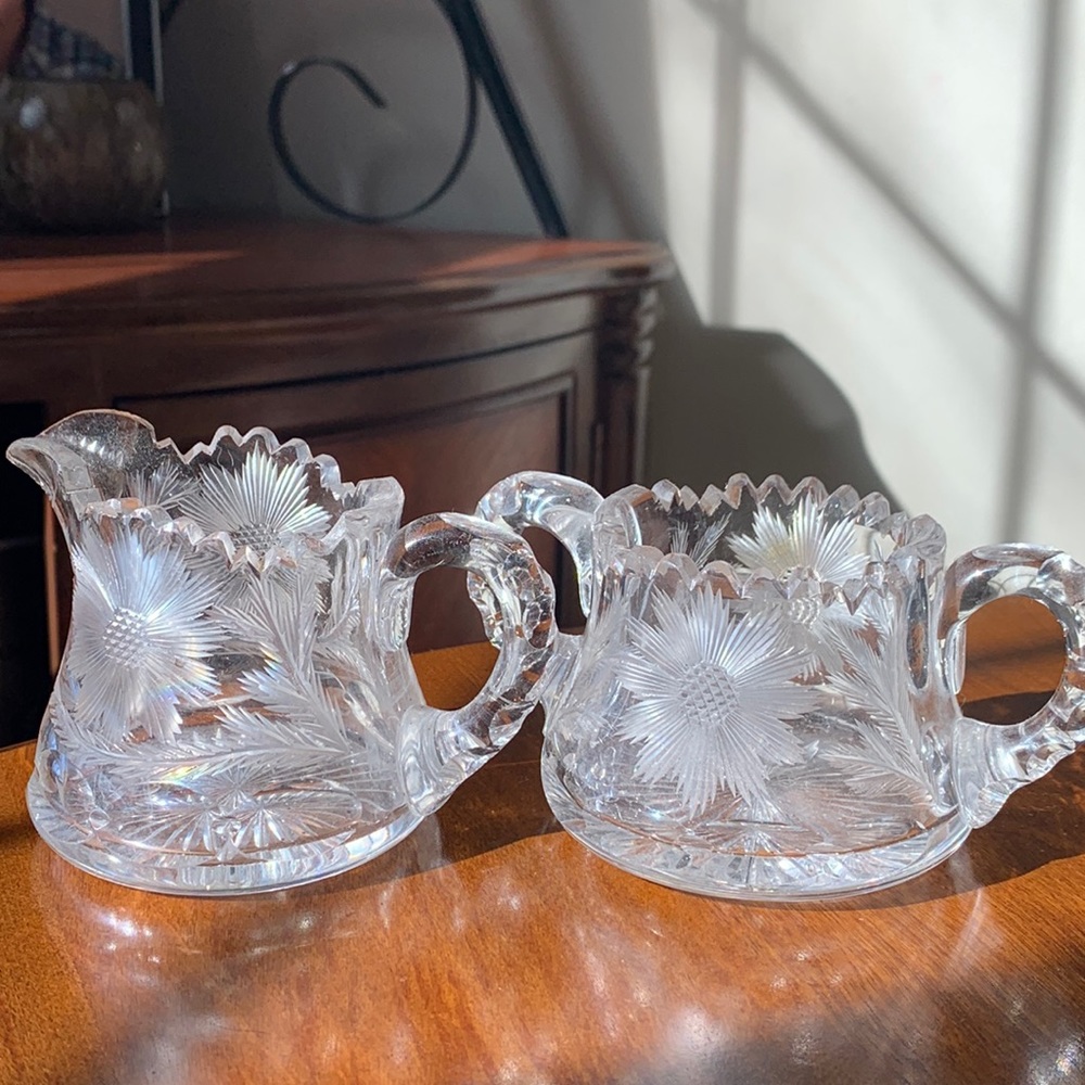 Set; etched with flowers