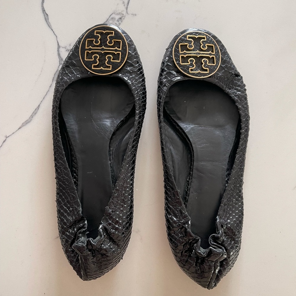 Tory Burch Croc Embossed Riva Flat