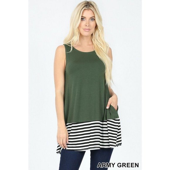 Zenana Outfitters Tops - Zenana Sleeveless Top Striped Solid Contrast Side