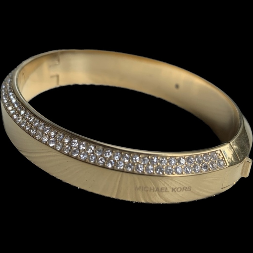 Michael Kors Brilliance Collection Gold and Pave Hinged Bangle Bracelet