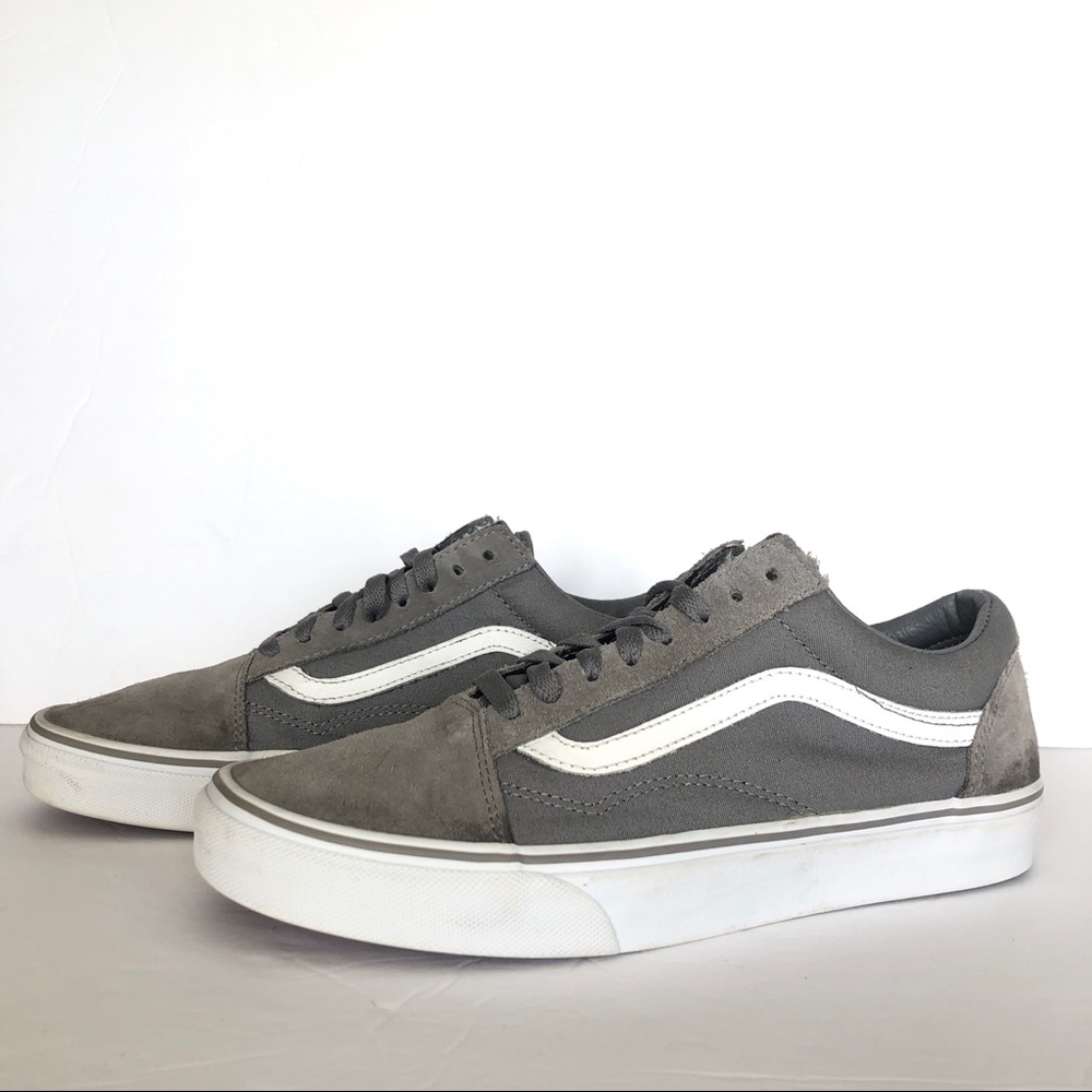 Vans Old Skool Authentic Gray White Suede Canvas Men Shoes 8.5