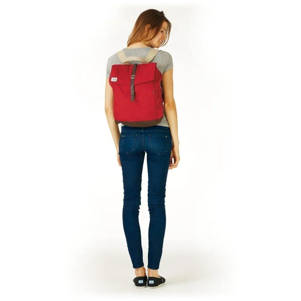 TOMS Chili Utility Canvas Trekker Laptop Backpack: Red - Picture 2 of 9