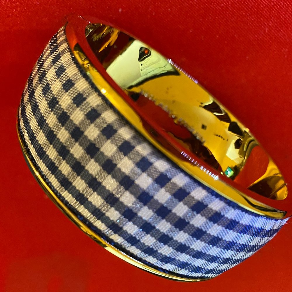 Kate Spade Blue And White Plaid Priint Hinged Bangle Bracelet
