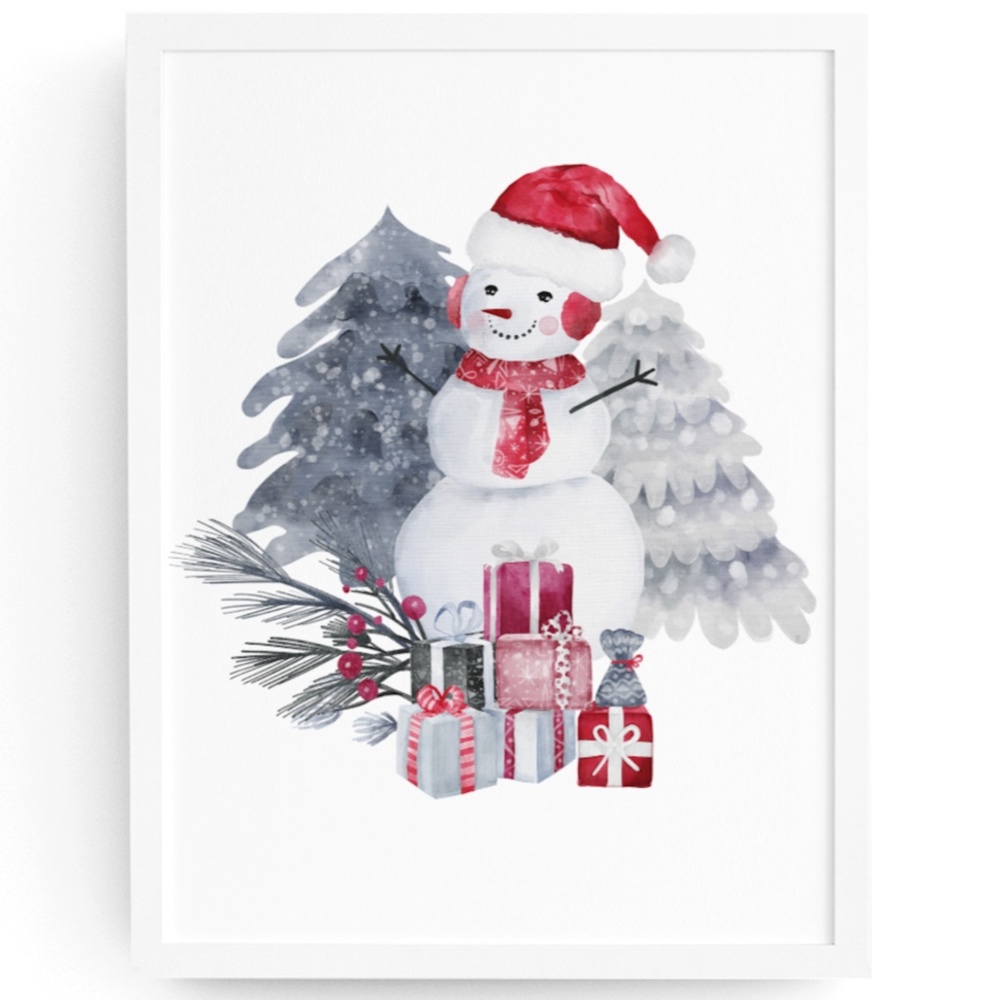 Wall Art Watercolor Snowman Christmas Illustration Print Poster Card Unframed