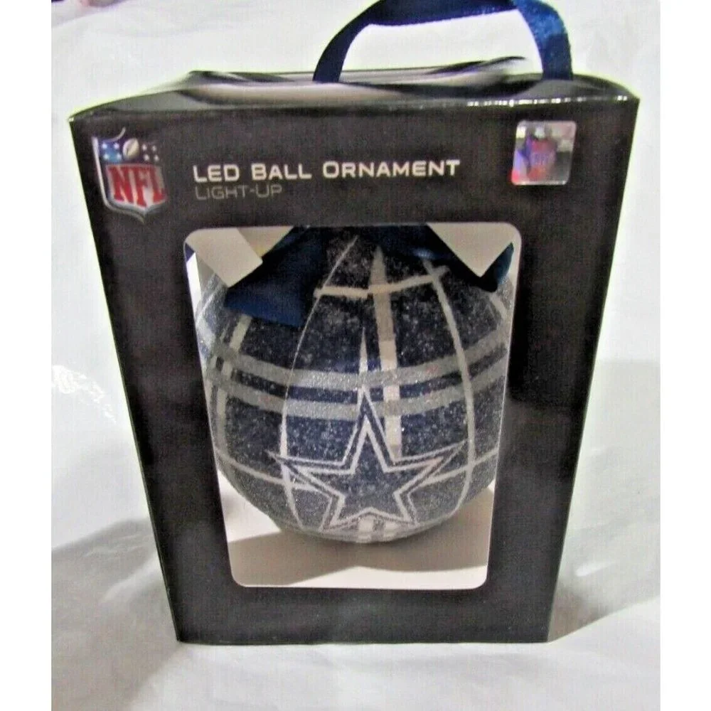 NFL Dallas Cowboys LED Ball Ornament Glitter Plaid Team Sports America - Picture 3 of 6