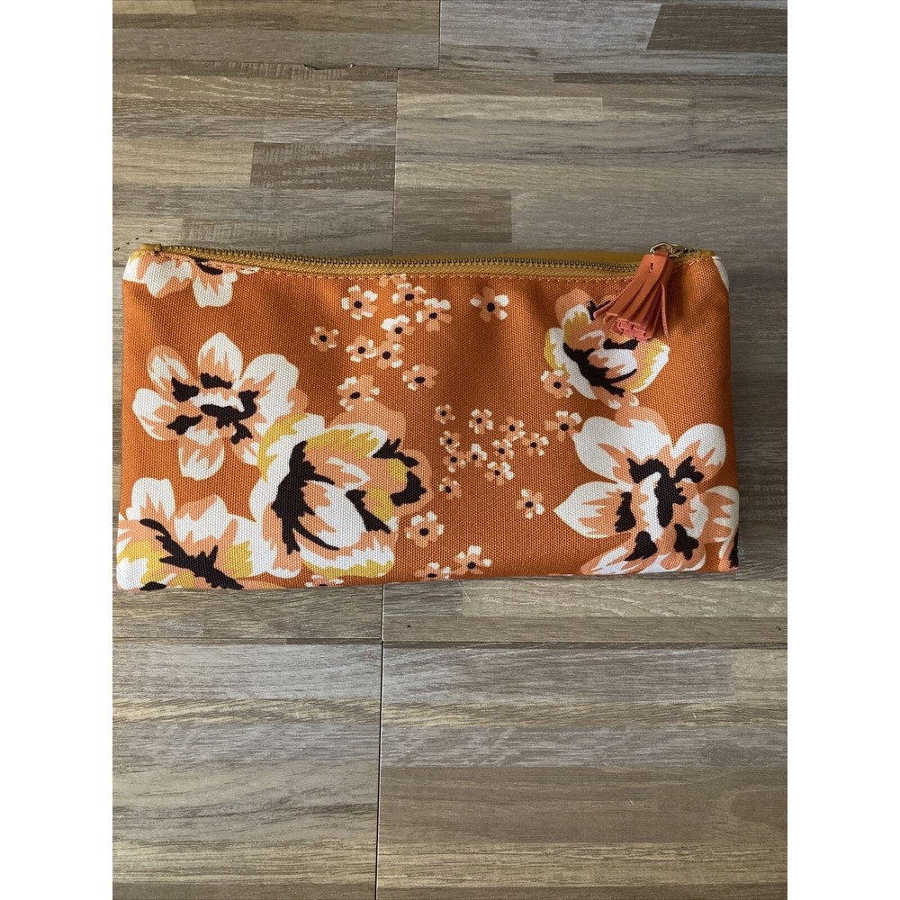Rachel Pally Womens Fold Over Floral Canvas Clutch Handbag Orange White