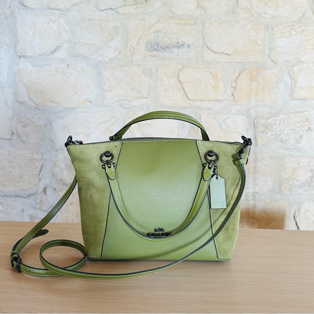 Coach Kacey Suede Leather handbag purse satchel olive green NWT Authentic