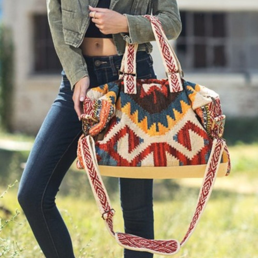 Boho Travel Bag - Ethnic Navajo Design - Handwoven from Fully Fine Cotton
