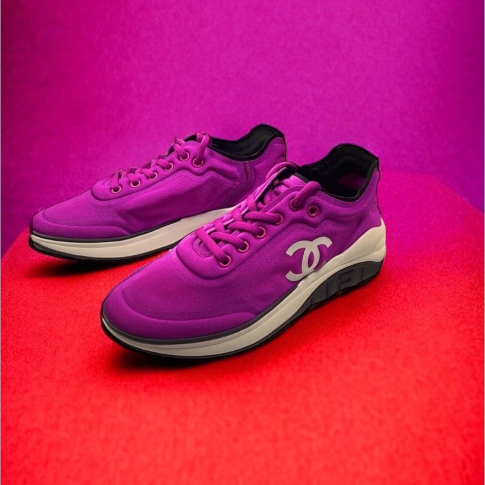 CHANEL Tennis shoes Sneakers Dark Pink double CC logo size 7.5