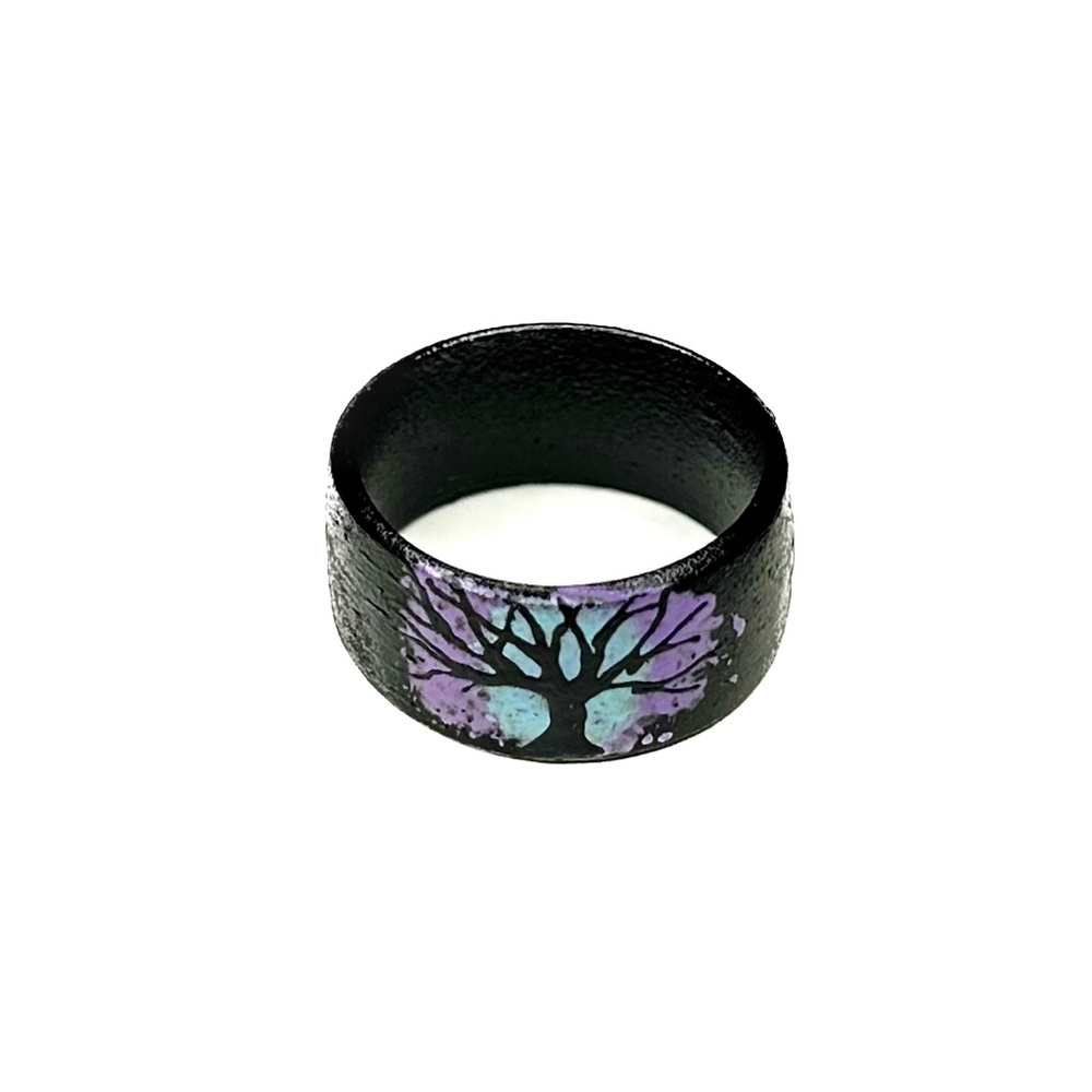 Wood Ring Size 8 Spooky Tree Black Wooden Hand Painted Jewelry