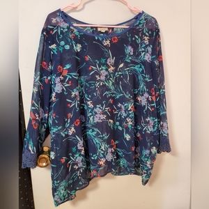 Plus Size Floral Mesh Tye Back Top