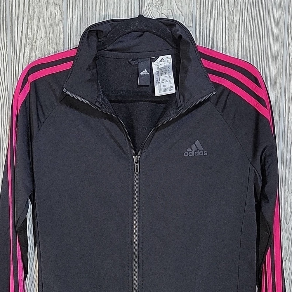 Adidas Full Zip Jacket, Black/Pink, Women's Medium, vintage athletic style
