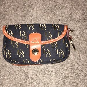 Dooney & Bourke Black & Tan Canvas Logo Wristlet