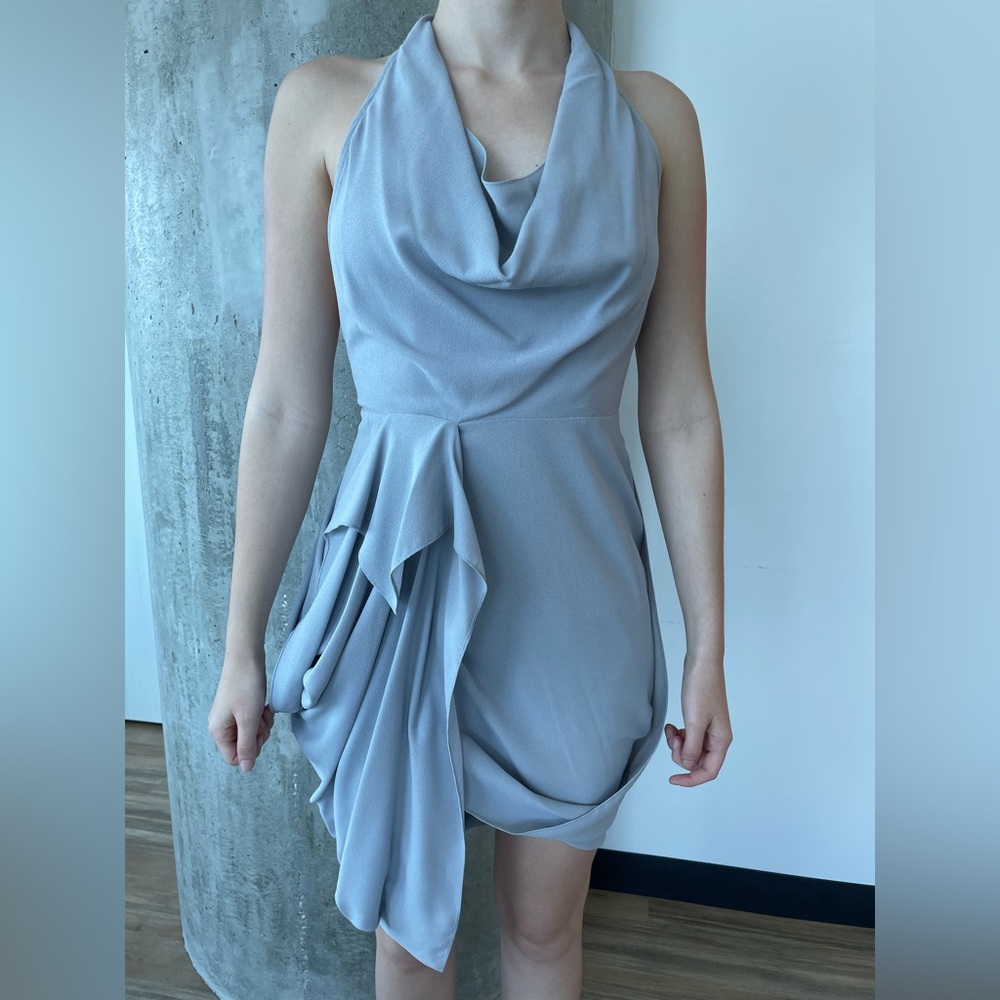 BCBG Max Azria Runway, flowy draped short cocktail dress with halter neck